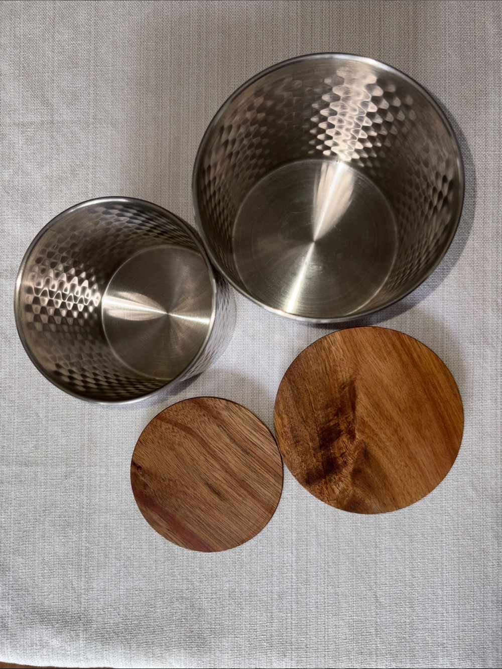 Uncommon James Hammered Silver Canister Set with Wood Lids - Picture 3 of 3